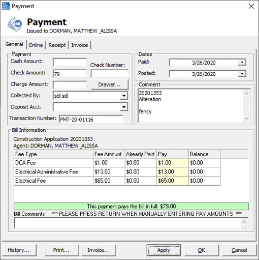 issue payment 1