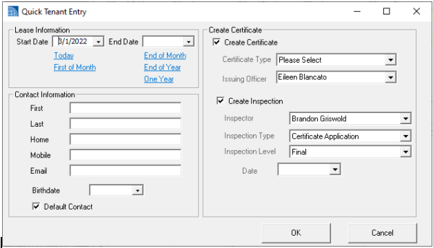 Quick Tenant Entry